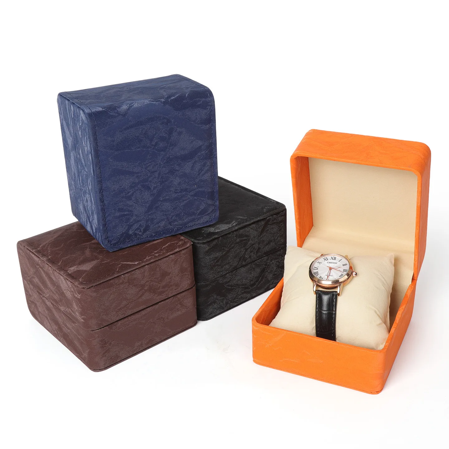 Round Corner PU Watch Box Single Wristwatch Gift Packaging Box  Portable Luxury Watch Storage Case With Pillow for Watch Display view 4