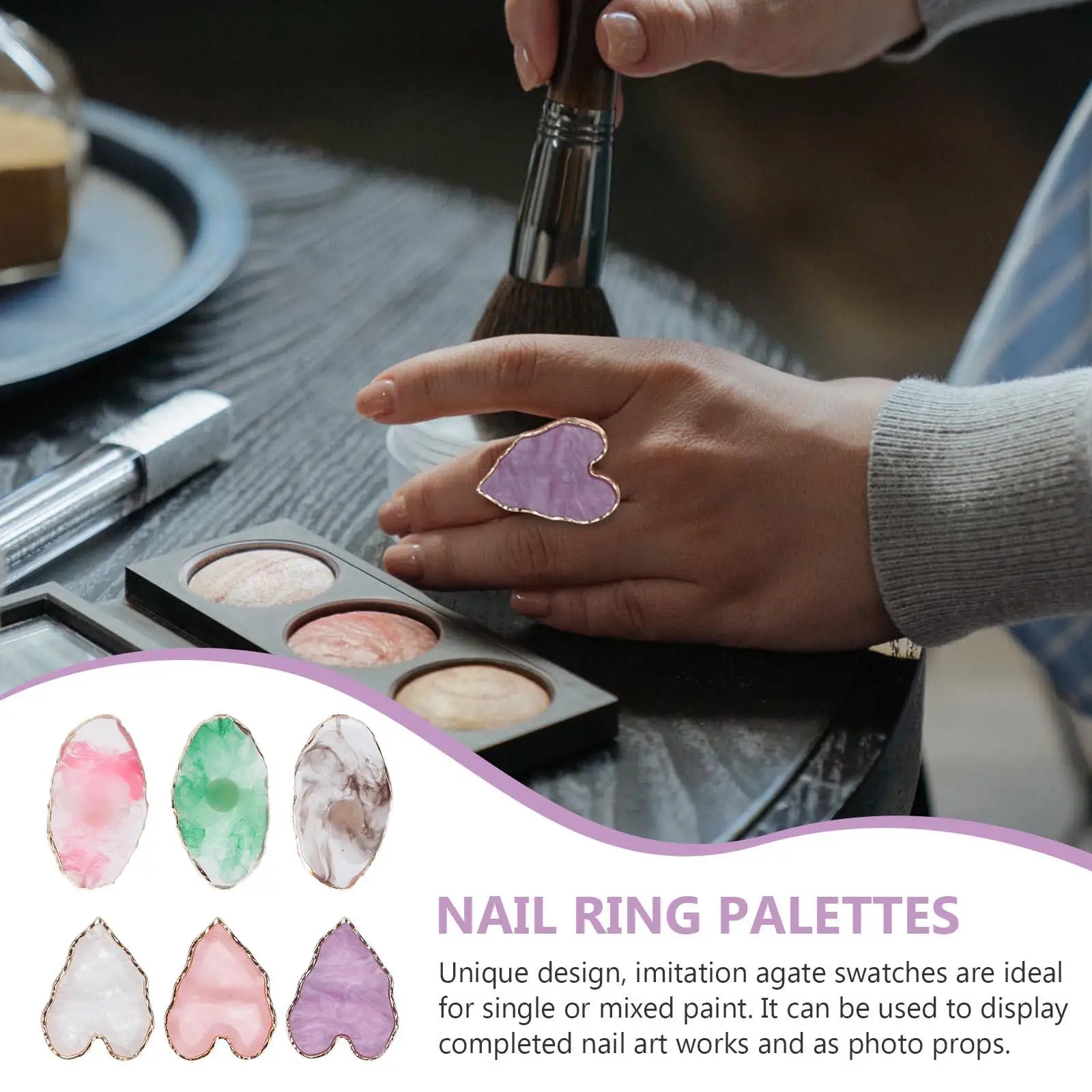 6-delig nagelpalet harsmateriaal kleurenmengplaat gladde textuur gemakkelijk schoon nageldisplay foto rekwisieten kristalpoeder