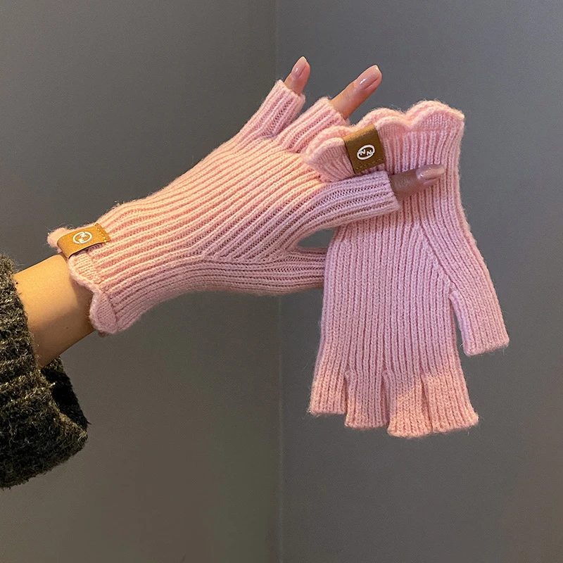 2025 New Mink Fleece Half Finger Gloves for Women's Soft Winter Warmth Luxury Solid Color Plush Knitted Fingerless Gloves