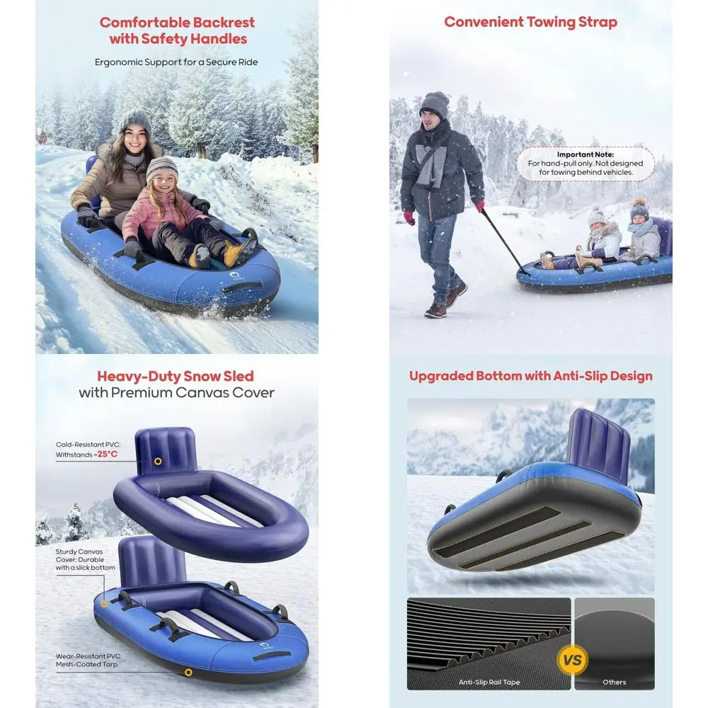 

2-Person Heavy-Duty Inflatable Snow Tube with Premium Canvas Cover, Reinforced Handles for Kids & Adults, Outdoor Winter Sled fo