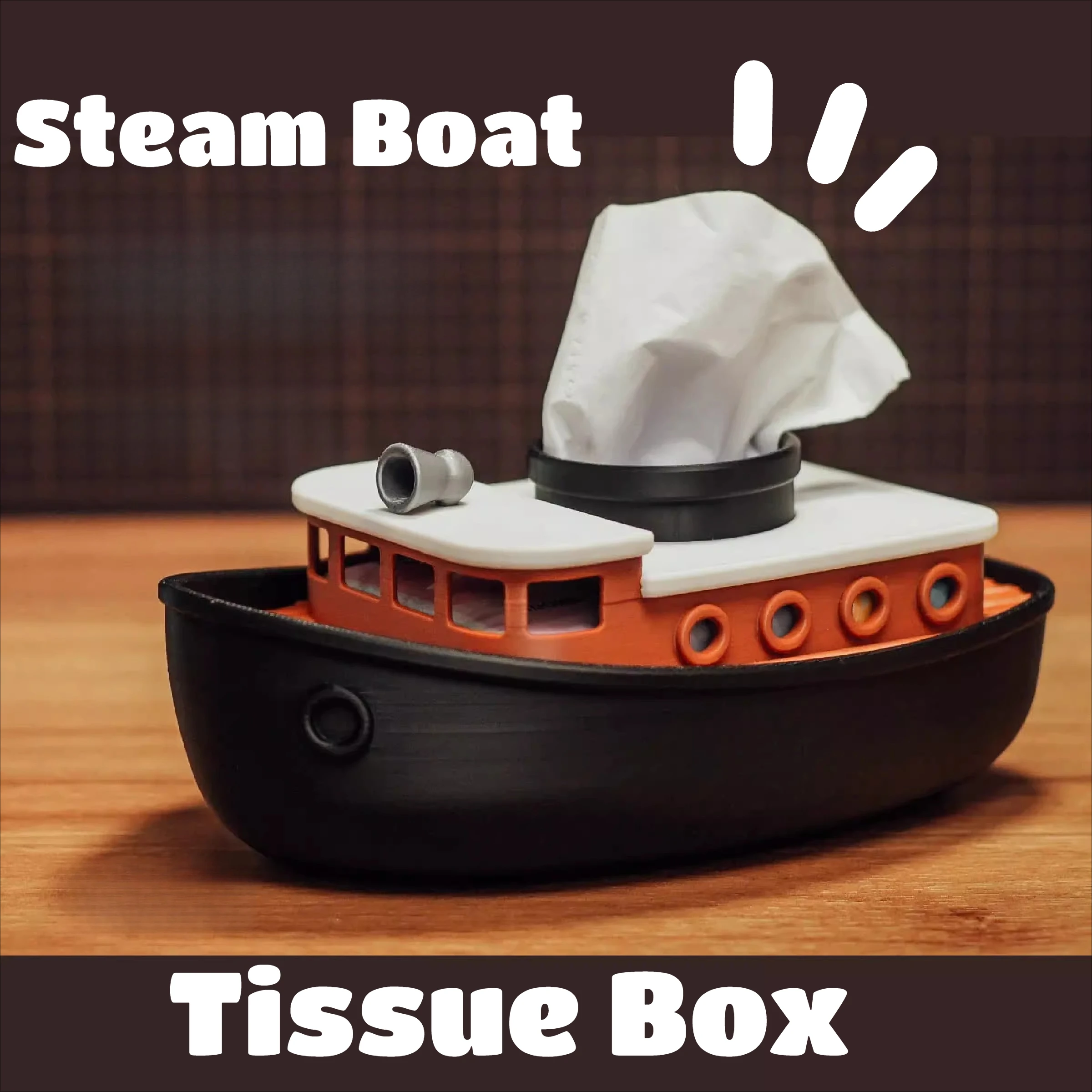 

Cute Cartoon Steam Boat Tissue Box, Simulation Ship Model Tissue Holder, 3D Printed Creative Home Desktop Decor Ornament