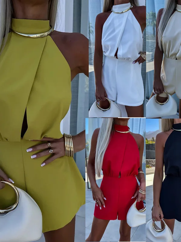 Street Sle-mono de cintura alta ort Sve, cuello alto, fibra de poliéster, modelo fino, ropa de verano femenina