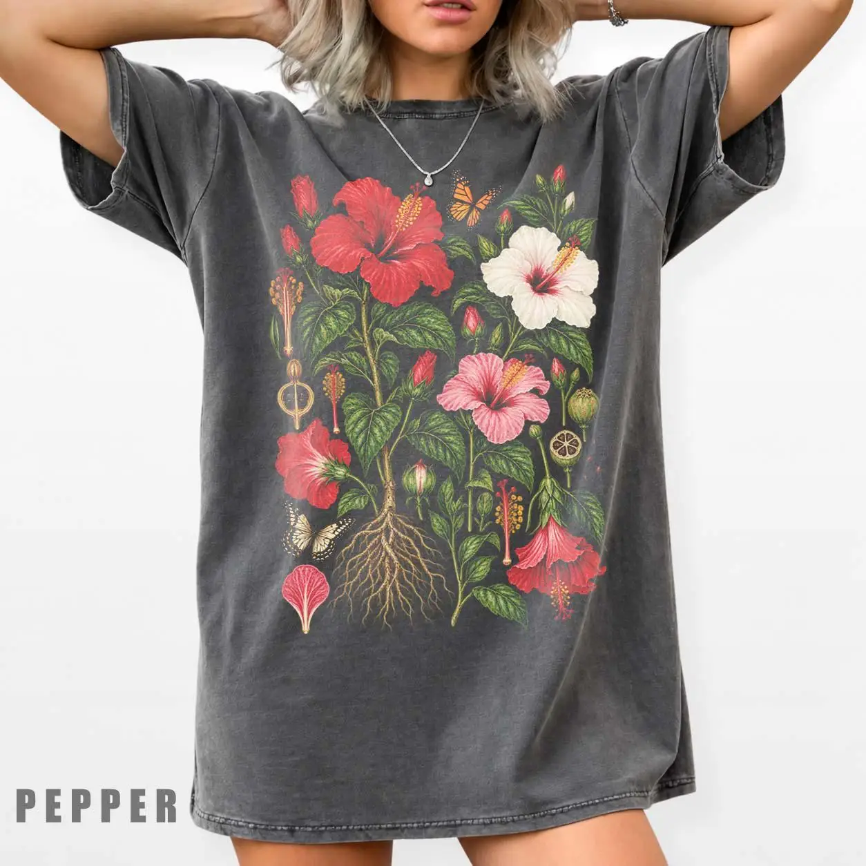 Botanical Hibiscus T-Shirt, Vintage Floral Shirt, Tropical Flower Tee, Botanical Nature Shirt, Cottagecore Shirt