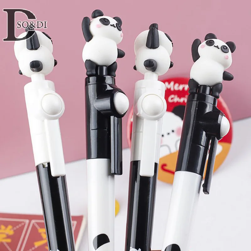 4 szt. Długopis Kawaii Panda 0.5mm czarny atrament kreatywne obrotowe długopisy żelowe pisanie Ptools szkolne artykuły biurowe