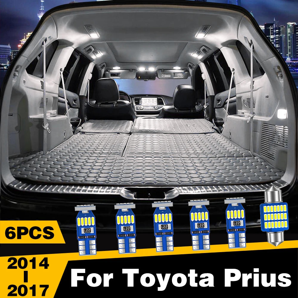 

6 Pcs LED Highlight Car Interior Dome Reading Light Roof Lamp Accessories For Toyota Prius 2014 2015 2016 2017