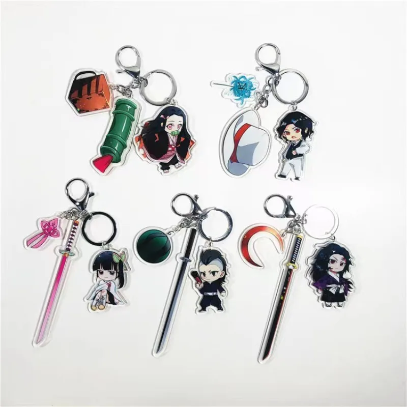 Cartoon Demon Slayer Acrylic Keychain Anime Cute Character Tanjiro Zenitsu Nezuko Backpack Decorative Pendant Keychain Gift Toy