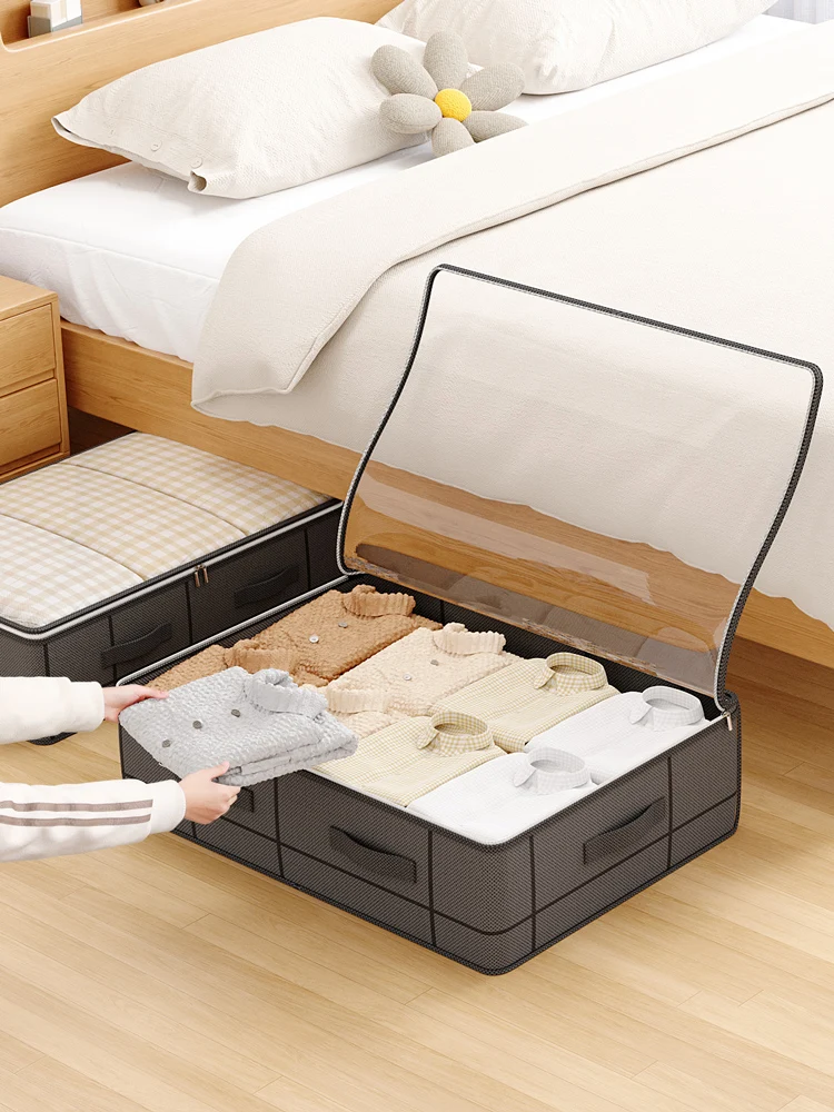 Heavy-duty under-bed storage bag Foldable storage box with large transparent window suitable for closets Dorm bedding clothes