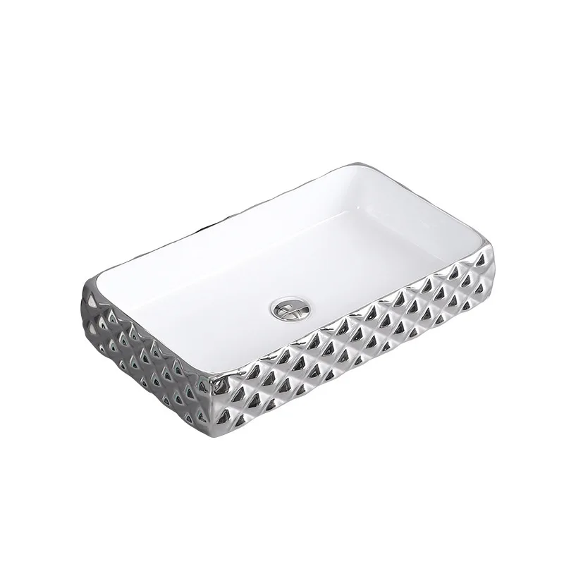 

New diamond ceramic table basin wash basin rectangular rhombus sink hotel bar project wholesale