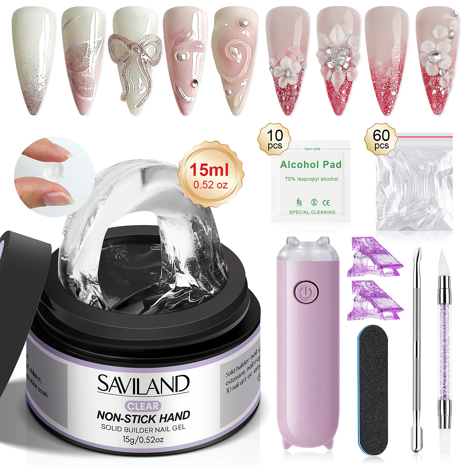 

SAVILAND PRO Hard Builder Nail Gel Ultra Strength Clear Non Sticky for 3D Carving Extension Fast Cure with UV Lamp Salon