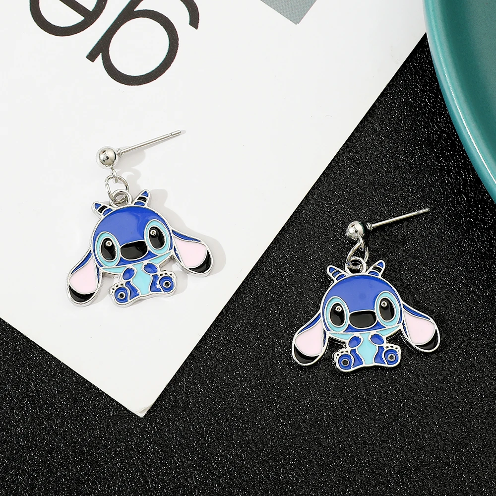 Anime Cartoon Enamel Earrings for Women, Stitch Charm Jewelry, Pendant Stud, Personality Party Gifts, Y2K, 1Pair