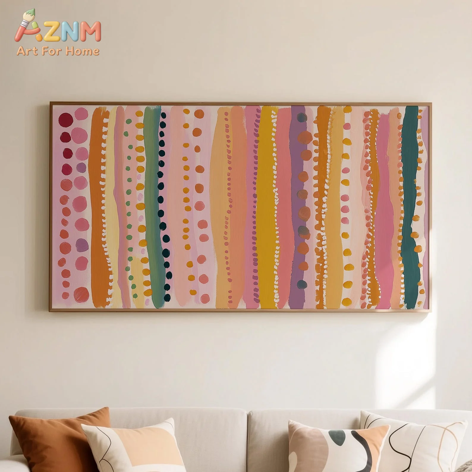 AZNM Boho Color Striped Dot Canvas Print Abstract Warm Pastel Brush Stroke Geometric Wall Poster Unframed Modern Living Room Dec