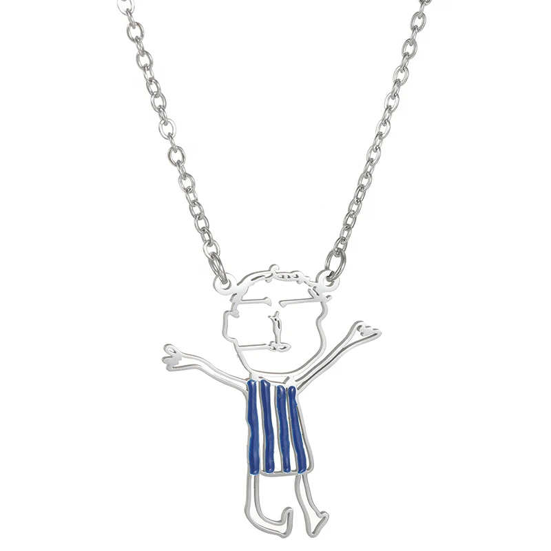 Goxijite Stainless Steel Children Drawing Oil Drip Pendant Personalized Logo Picture Necklace  Children's Party Jewelry Gift