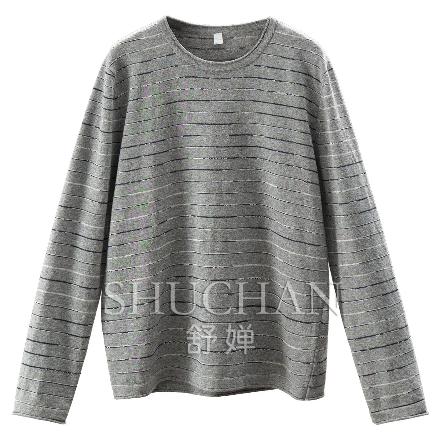 Design Sense Intermittent Stripes 100 Cotton Crew Neck Knitted Long-sleeved T-shirt Women's 70W1