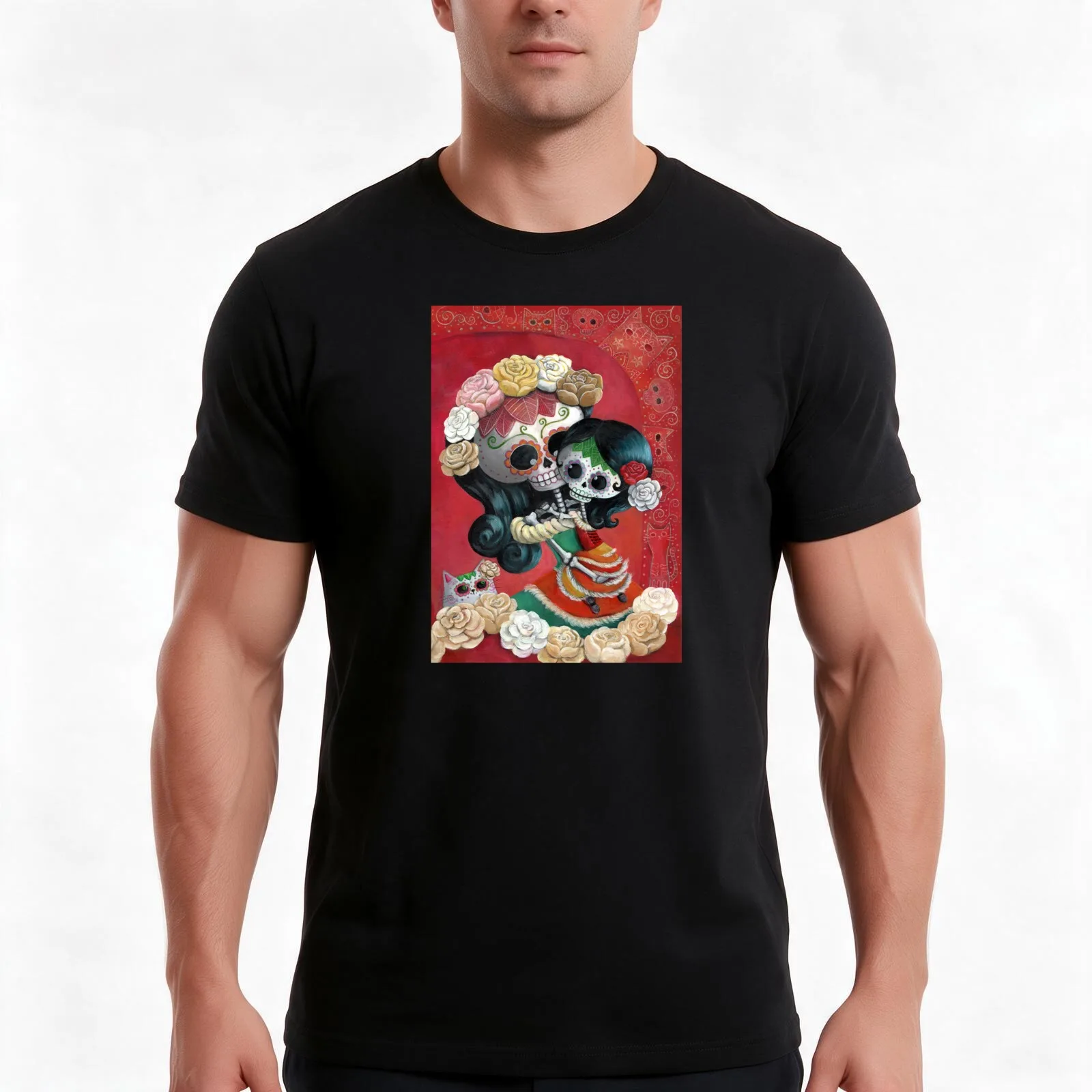 Mexican Skeletons Mother and Daughter T-Shirt, Summer Casual Cotton Tee, Oversized Streetwear Tops, Vintage Graphic Print