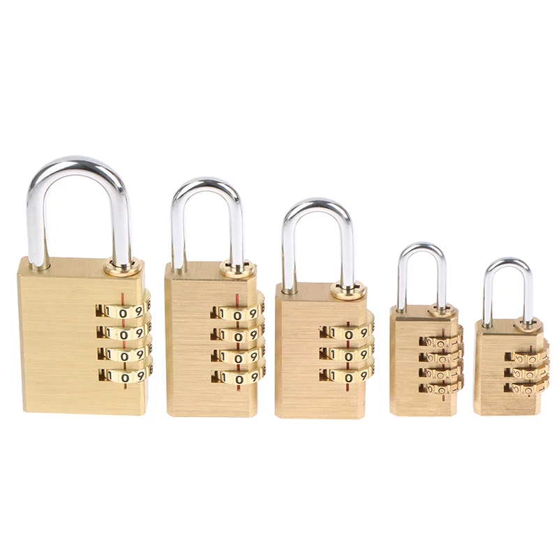 1pc Brass Mini 4 Digits Number Password Code Lock Combination Padlock Pad Lock Resettable For Travelling Bag Door Large Size