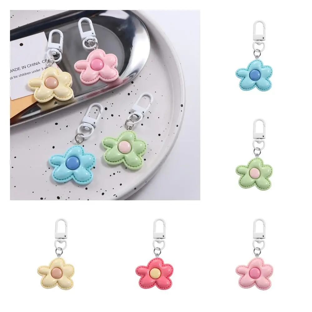 Fashion Korean Style Flower Keychain Mini Kawaii Resin Floral Keyring Colorful Cute Bloom Pendant Hanging Accessory