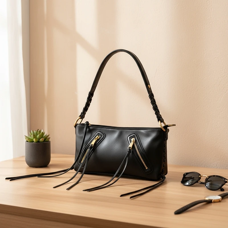 

Fashion Smooth Cowhide Women Handbags Classic Design Shoulder Bag Simple Design Tote Bag Ladies Casual Commuting Bag