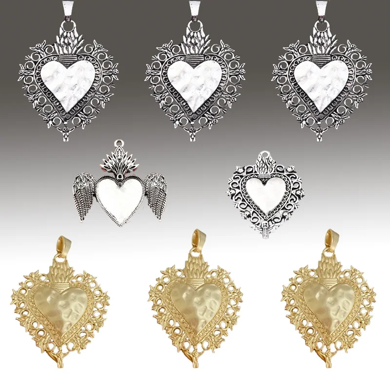 2pcs Antique Silver/Golden Boho Large Filigree Love Heart Charms Pendants for DIY Necklace Jewelry Making Accessories 81x56mm