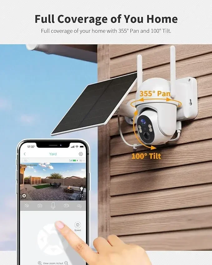 4G LTE Cellular Security Camera Outdoor, No WiFi Security Camera Outside, Wireless Security Camera Outdoor Solar Powered, 360 Ptz, Human Sensor, 2K HD, 2-Way Talk, IP65 - White