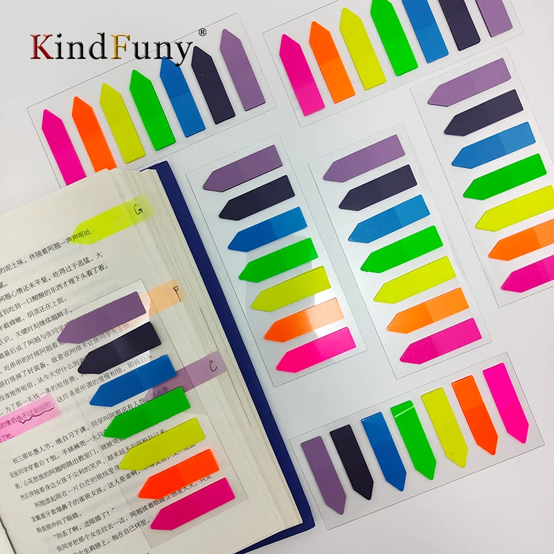 KindFuny980 Pcs Sticky Notes Flags 7 Color Tabs Index Flag Bright Colors Page Index Stickers Translucent Page for Page Bookmarks