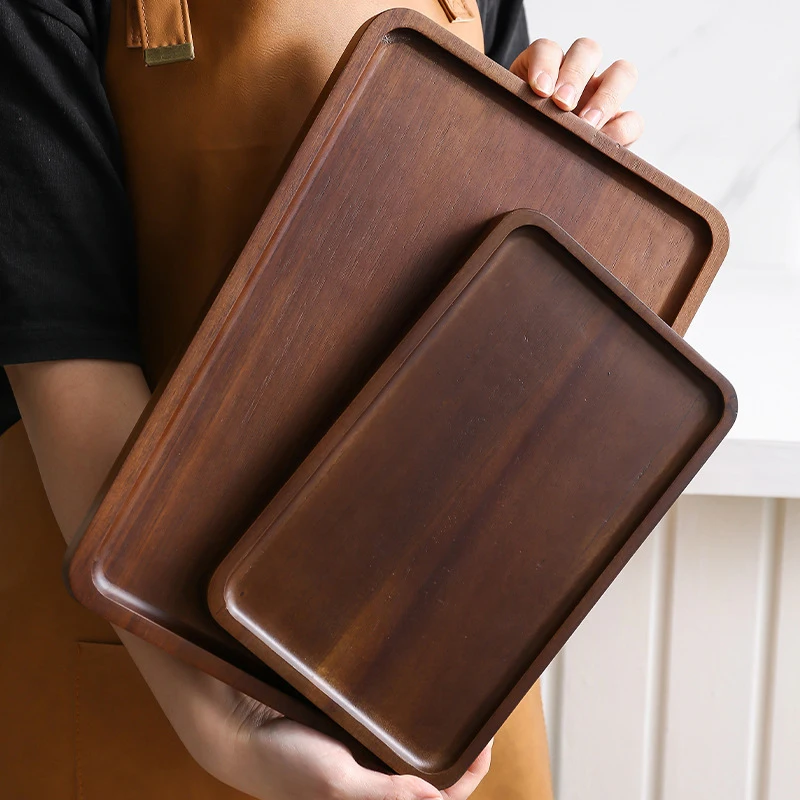 Large Size Walnut Wooden Tray Ins Wind Wooden Plate Dinner Plate Cake Bread Coffee Tea Solid Wood Plate Tray Serving Table Plate