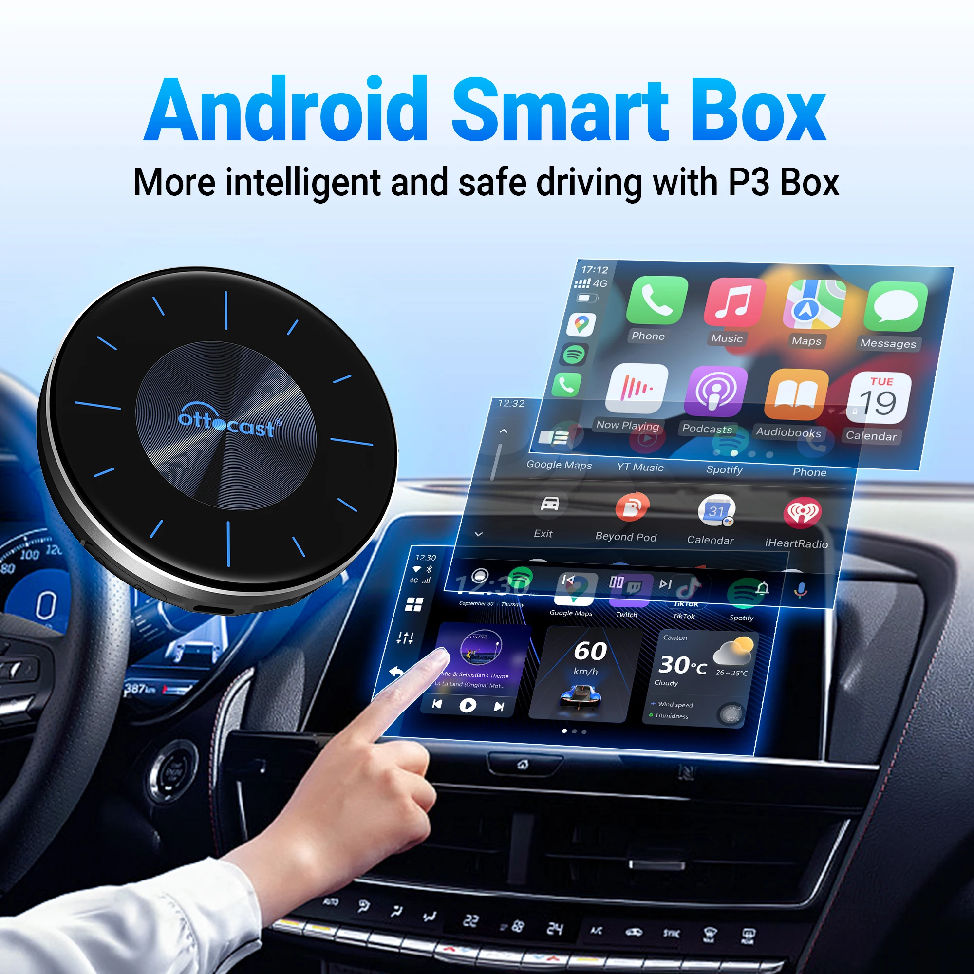 OTTOCAST OttoAiBox P3 CarPlay AI Box Wireless Android Auto TV Box mini HDMI for Renault Lada Kia Hyundai VW Car Accessories