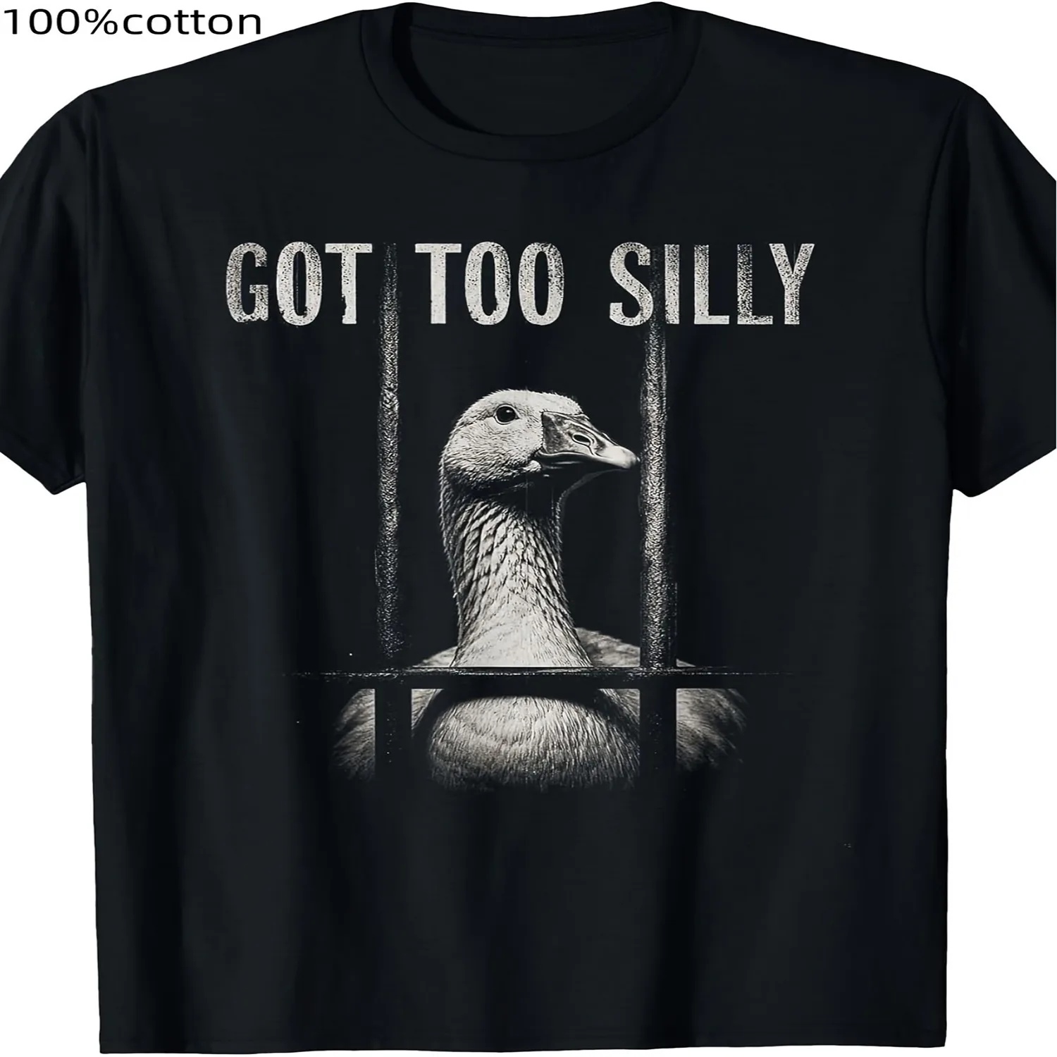 Funny Goose Prison Meme Got Too Silly Goose TShirt Men Graphic Tee, Weekend Casual Top