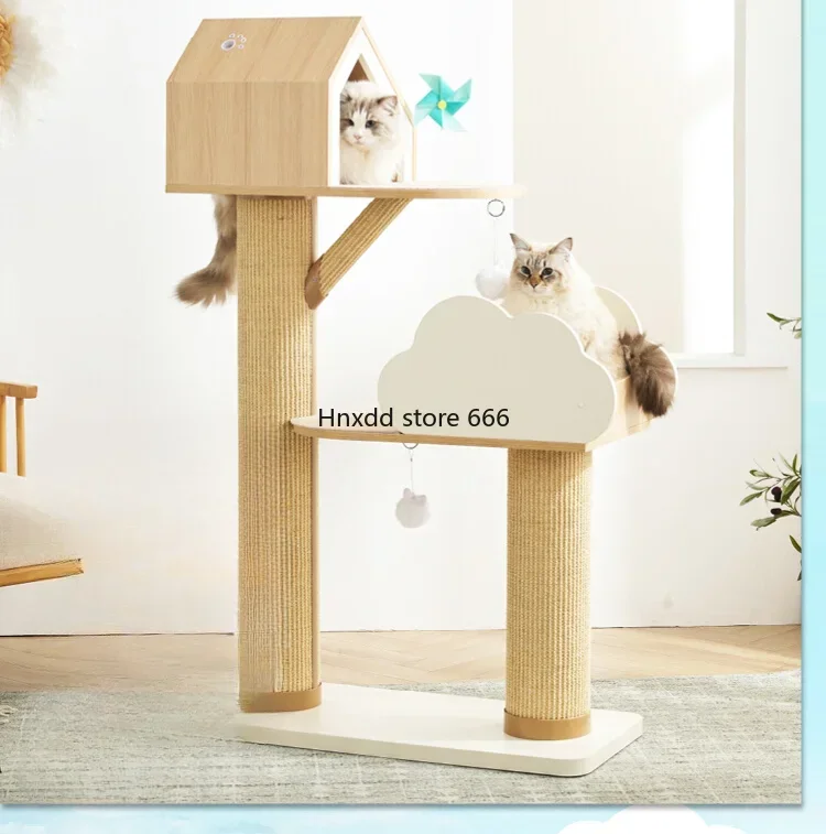 Cat climbing frame sky city above clouds color matching solid wood furniture