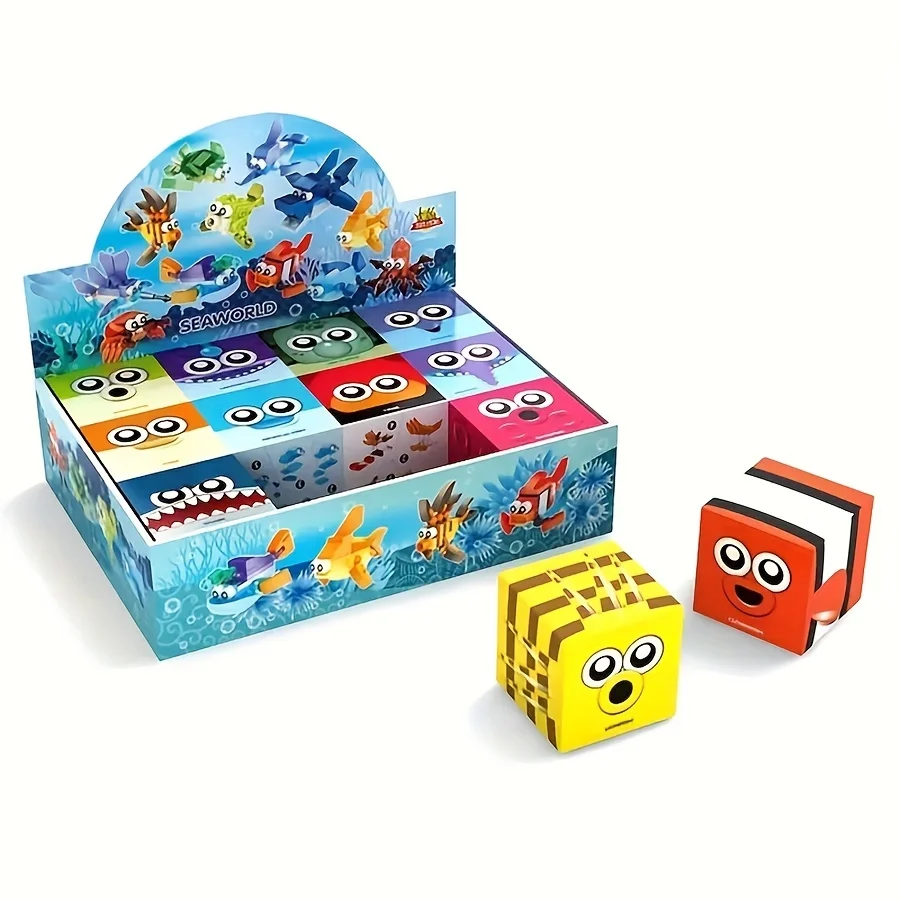 12 Marine Animal world series self-assembled building blocks Dolphin tuna octopus crab clownfish model table decoration