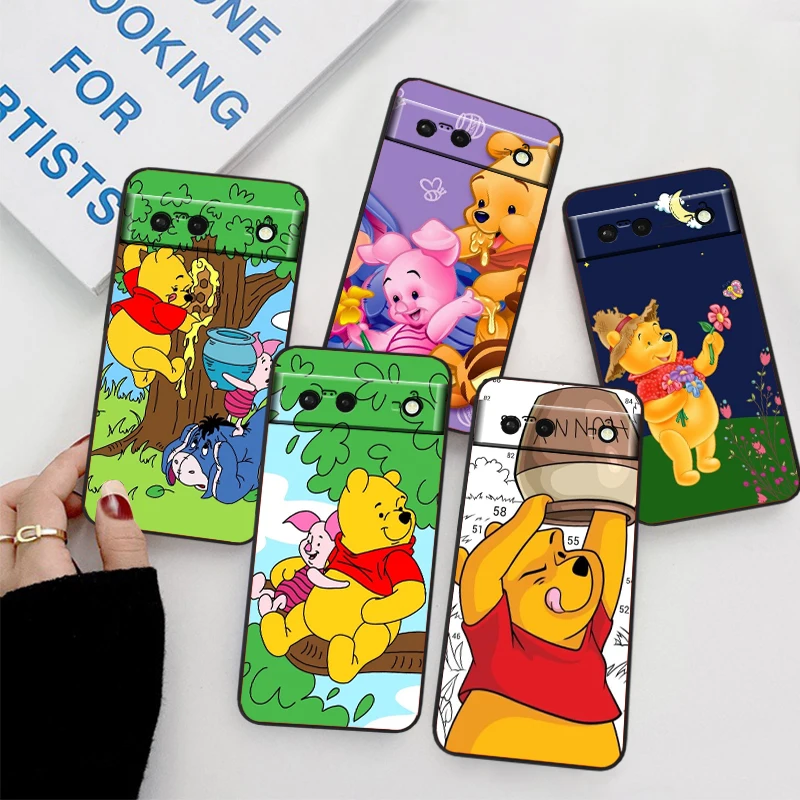 

Pooh Bear Piglet Tigger For Google Pixel 9 8 7A 7 6A 6 5A 5 4 4A XL 5G Black Silicon Shockproof Shell Funda Phone Case