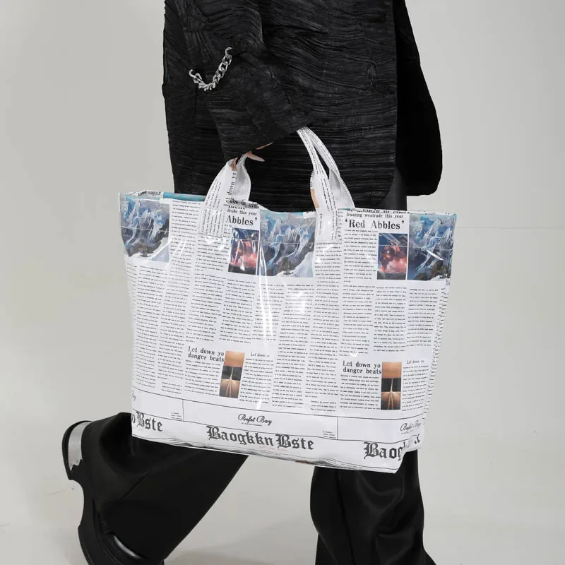 Niche Newspaper Design sacola para senhoras, bolsas femininas, bolsas de ombro para carta, bolsa de compras PU, bolsa de mão grande para mulheres, moda