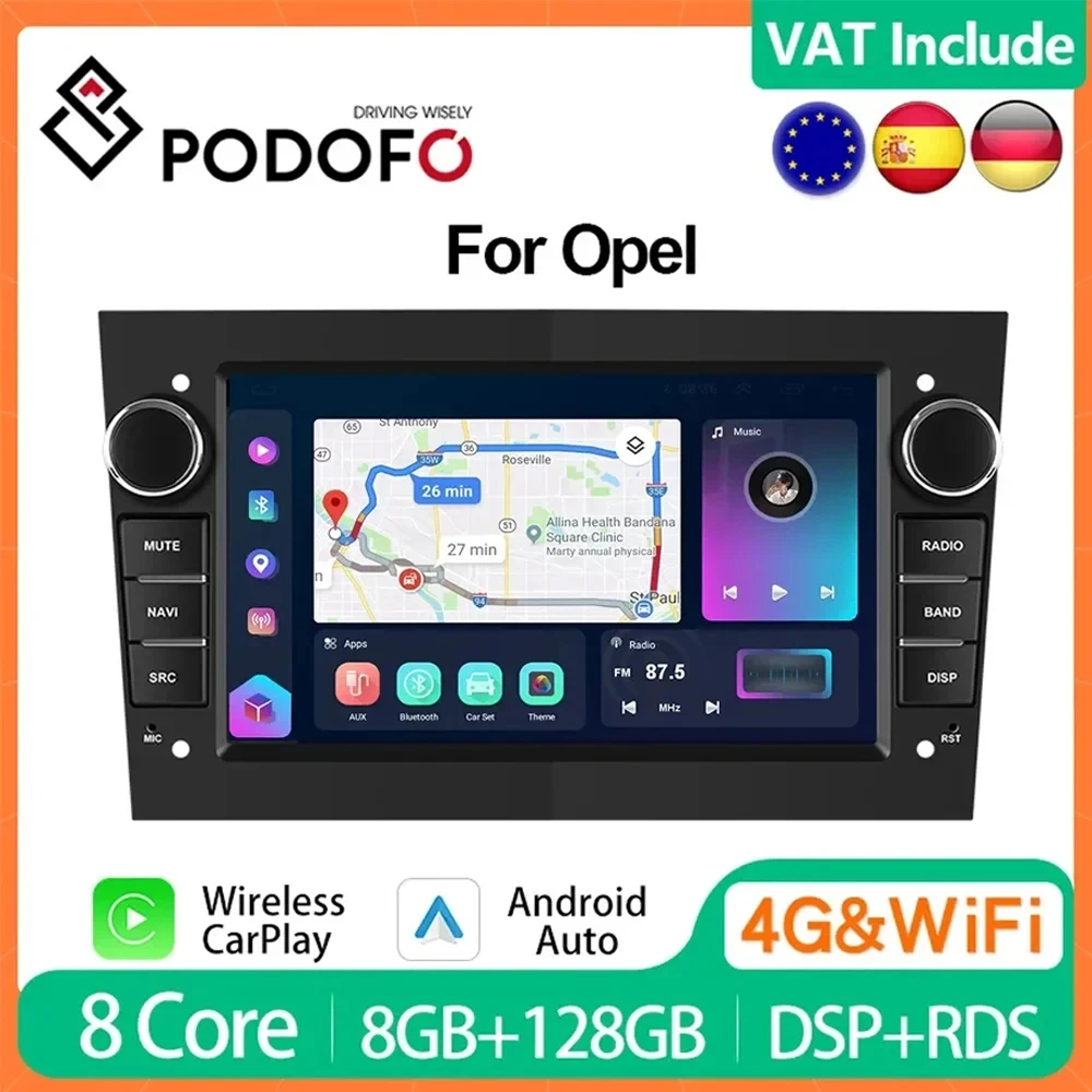 Podofo 2din CarPlay Android Car Radio for Opel Astra H Corsa Vectra Antara Zafira Multimedia Player HiFi Stereo GPS Navigation