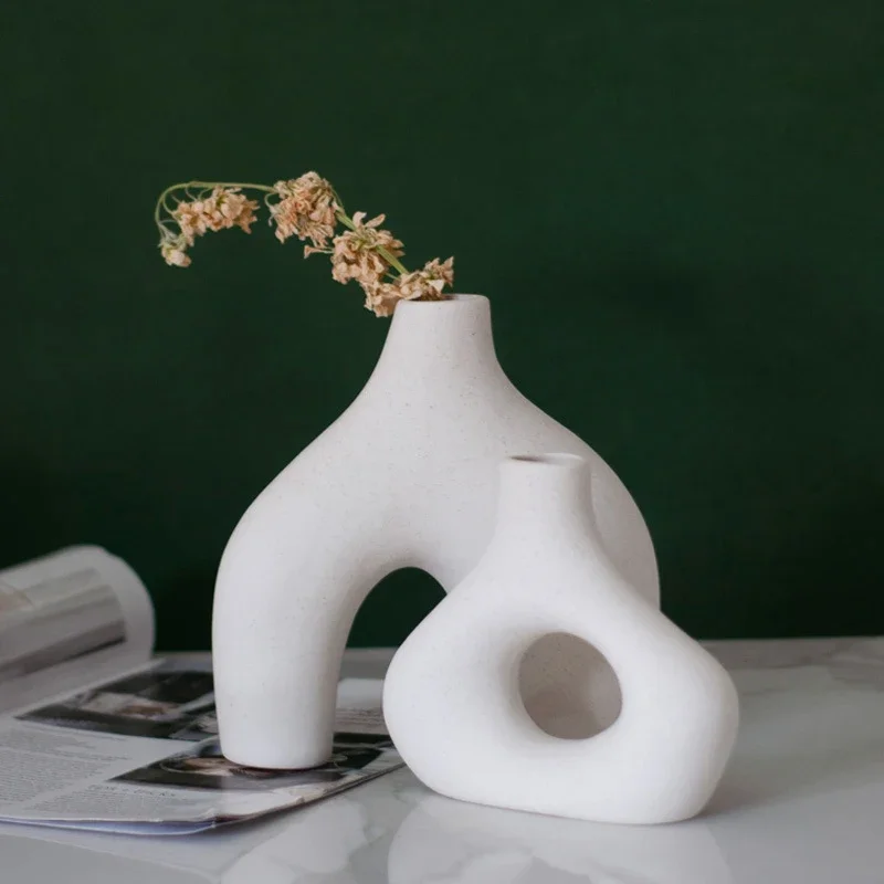 Decoración de entrada, regalo decente, juego de 2 floreros de cerámica para recepción de boda, florero de mesa de cerámica apto para estantería