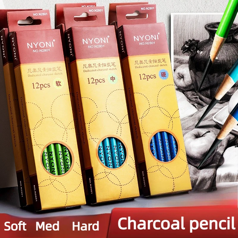 Professional Sketch Charcoal Pencils Set Soft Medium Hard Charcoal Pencils for Drawing Sketching Shading Pen School Supply