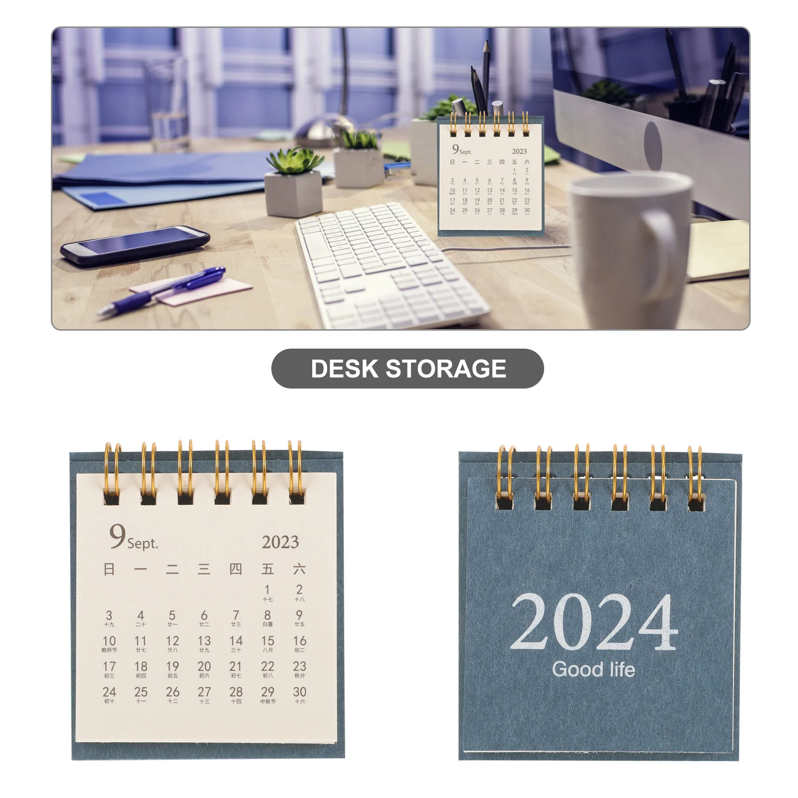 2 pçs mini calendário de mesa 2024 espiral flip calendário mensal pequeno organizador de mesa para escritório uso doméstico pequenos calendários de mesa