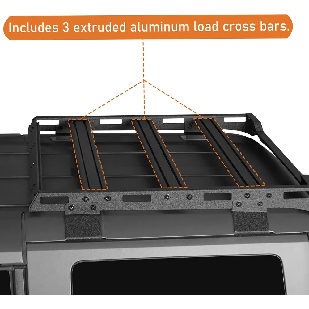 سلة البضائع الخلفية العارضة لـ 2021-2025 Ford Bronco 4 أبواب هاردتوب، رف سقف نصف قصير، تصميم حصري