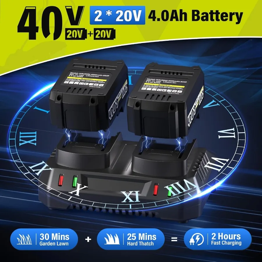 40V 16インチコードレス電動芝刈り機、45L集草袋付き、効率的な庭のメンテナンス用、6段階高さ調整可能