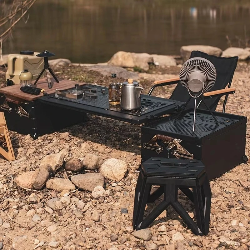 Outdoor Blackened Camping Folding Table Igt Mobile Kitchen System Picnic Module Splicing Table