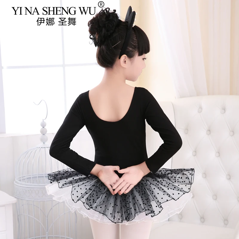 ملابس الرقص للأطفال الفتيات تنورة الباليه تشيو شاكون ممارسة الزي الرسمي بأكمام طويلة أداء الملابس فستان نفخة تنورة