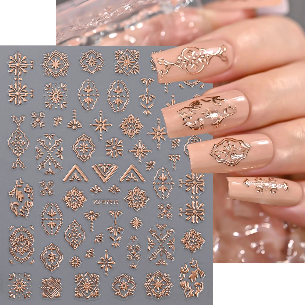 1 pz 3D oro rosa boemia totem fiore adesivi per nail art cursori in rilievo floreali retrò squisiti decalcomanie autoadesive per manicure
