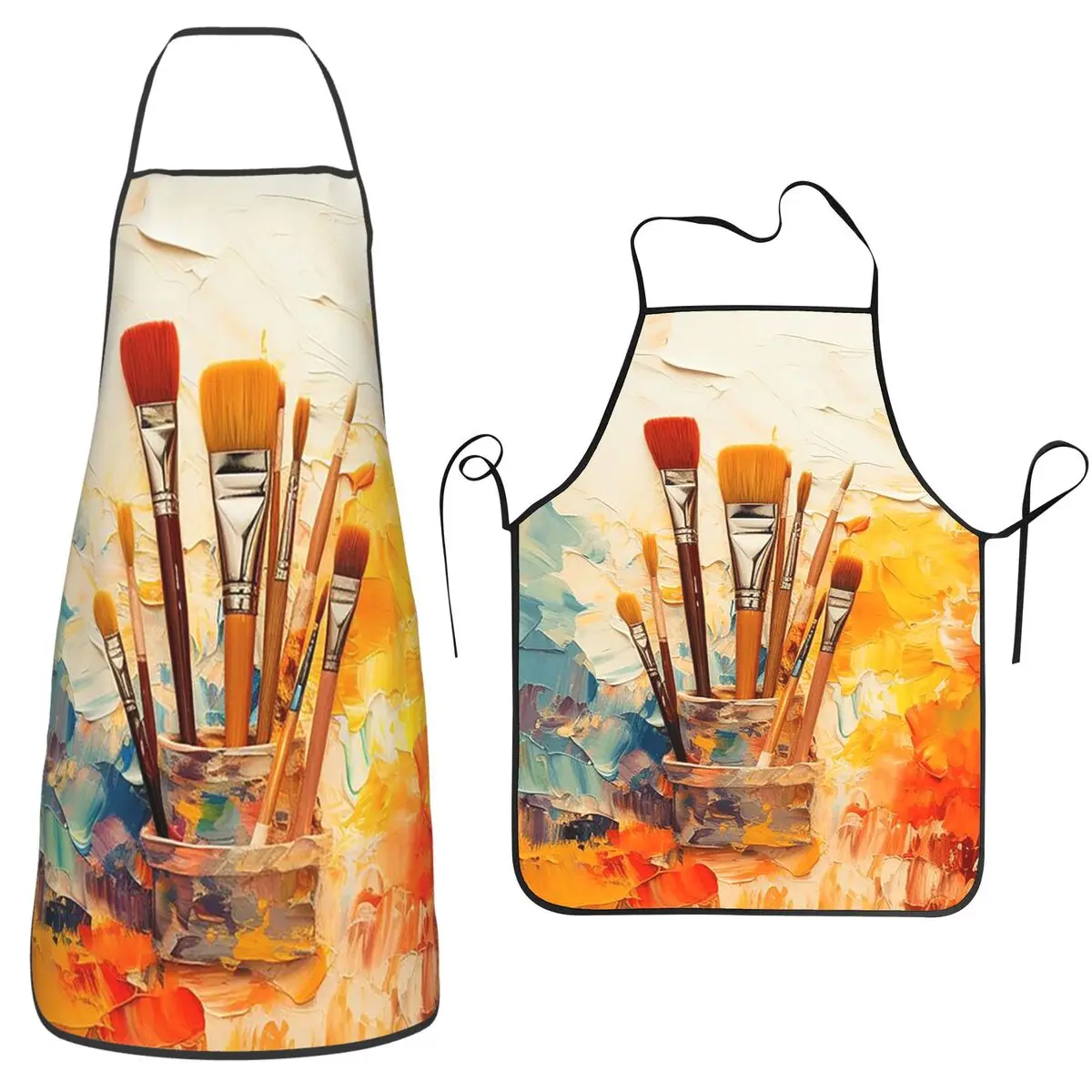 Colour Paint Brush Brushes Print Apron Chef Cooking Tablier Sleeveless Bib Kitchen Cleaning Pinafore for Women Men Painting