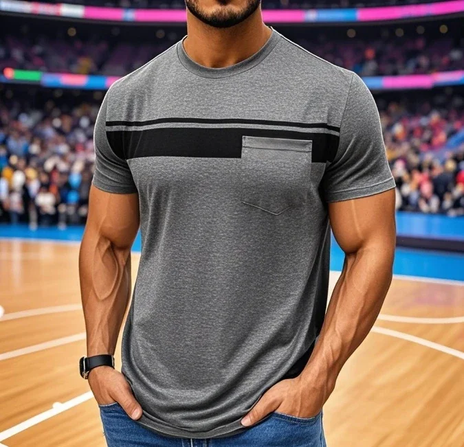 Summer Men's T-shirt Short Sleeve Crew Neck Stripes Print Casual Top - Breathable Cotton Fast Shipping Fashion Tee for Men