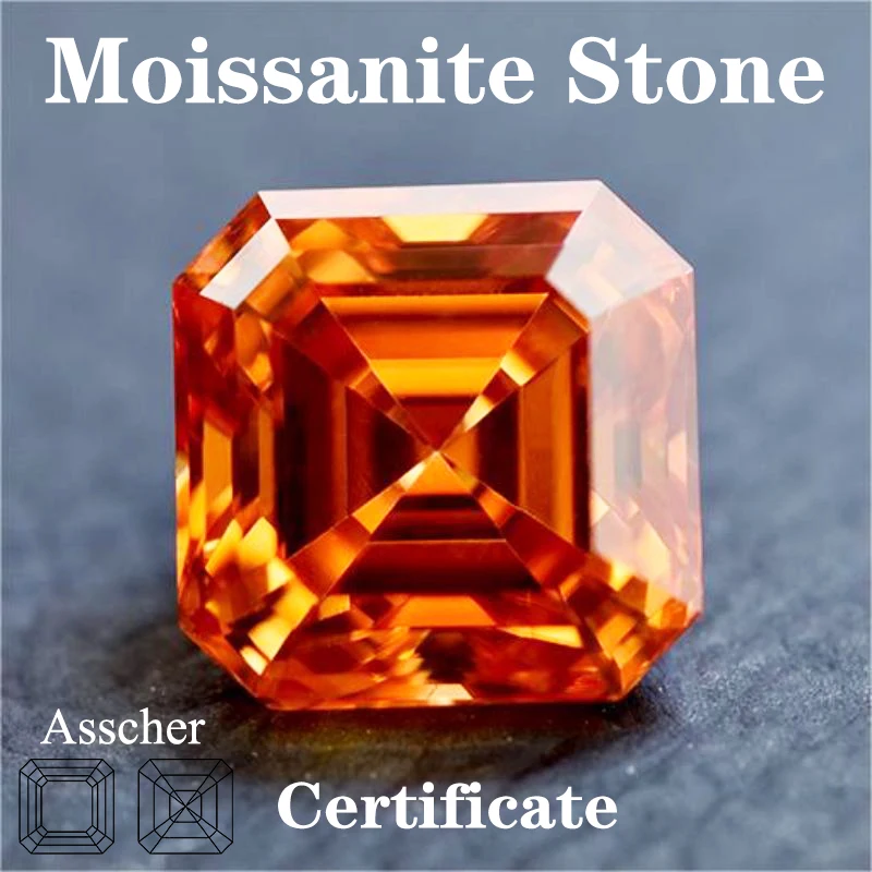 

Moissanite Stone Orange colour Asscher Cut with GRA Certificate for Pass Diamond Tester Top Charms Jewelry Making Materials