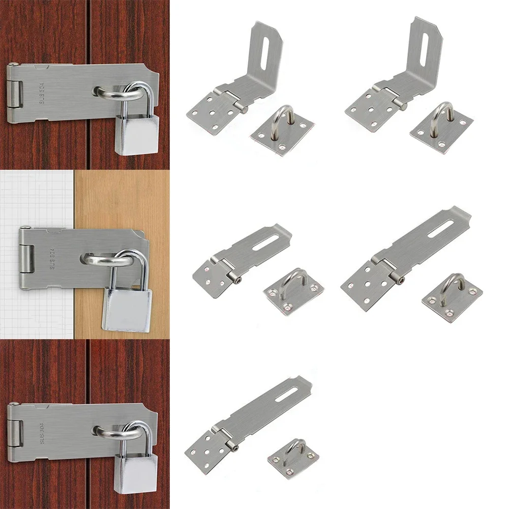 Door Clasp Lock Anti Theft Hasp Staple Shed Latch Stainless Steel Door Lock Padlock Clasp Burglar-proof Hardware For Wood Door