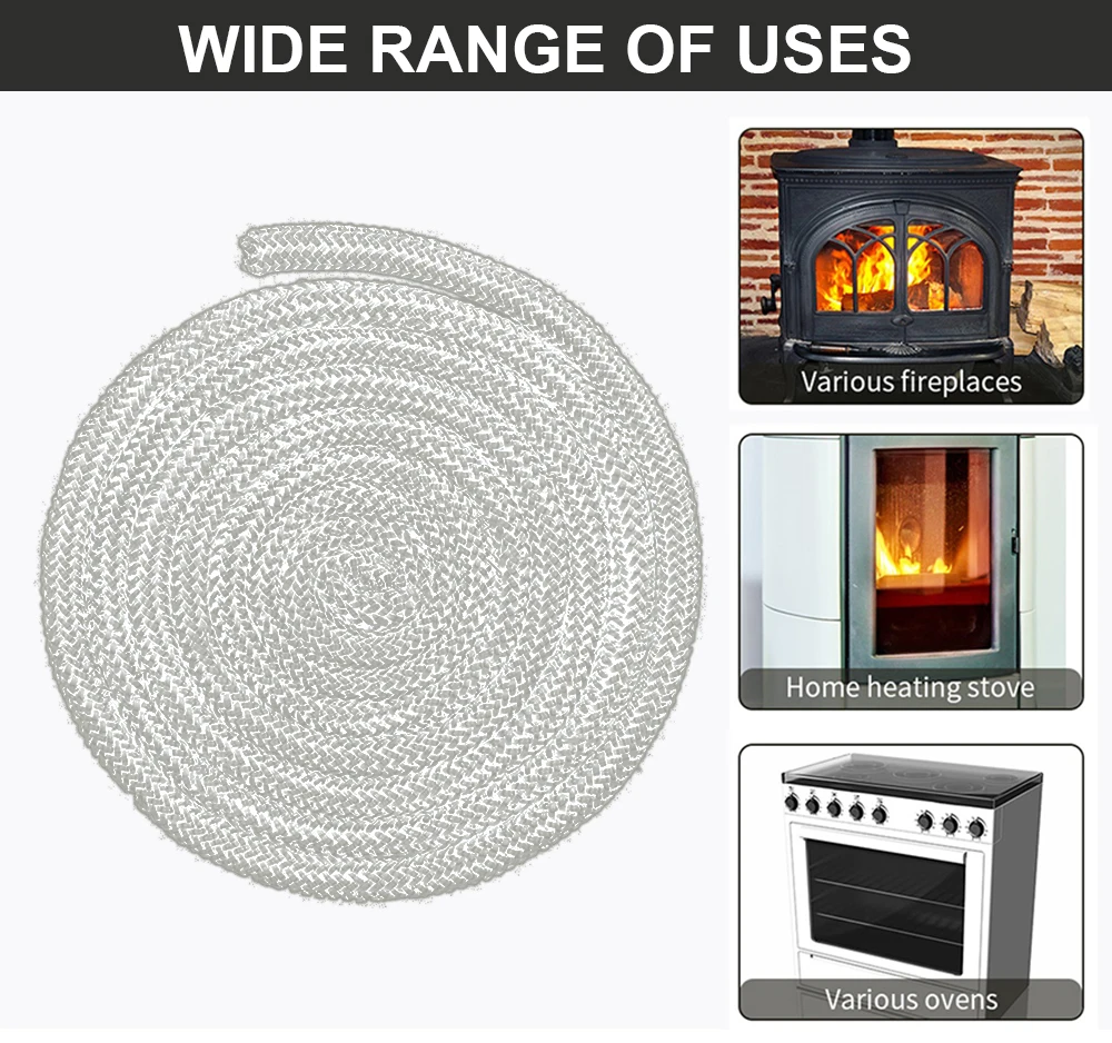 6/8/10/12mm 2M 길이 벽난로 씰링 로프 스토브 내화성 목재 스토브 도어 유리 섬유 씰링 코드 가스켓 교체