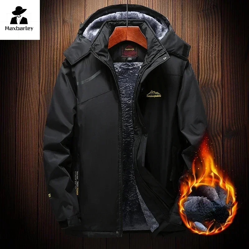 2024 Men\'s Winter Jacket Fleece Thick Warm Hooded Parka Male Waterproof padded Coat Snow Camping Outerwear Plus Size 7XL 8XL