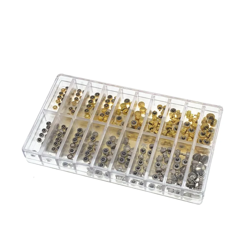 

300pcs Watch Crown Stem Parts 20-Compartment Storage Waterproof For Quartz Watches Dome Flat Head Repair Tool Kit Watch