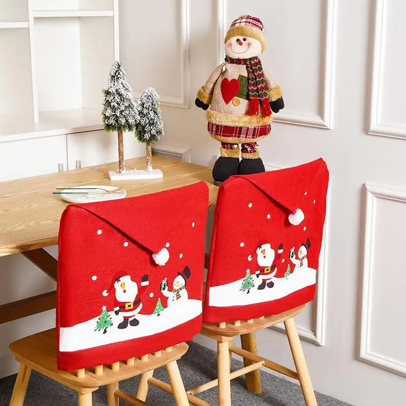 

Red Xmas Hat Chair Cover Christmas Santa Claus Christmas Decor for New Year Party Decoration Home Table Dinner Chair Back Cloth