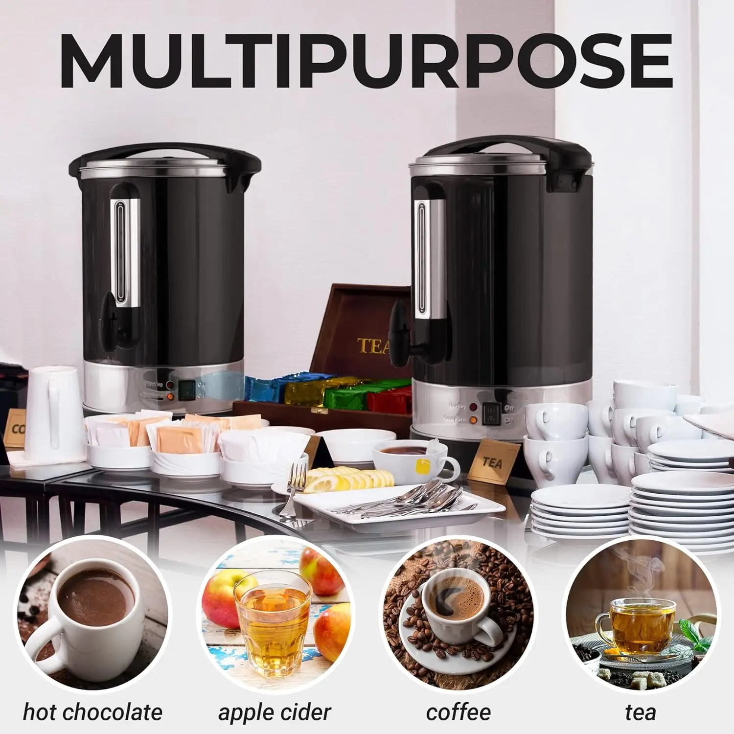 100 Cup Commercial Coffee Urn & Hot Beverage Dispenser - BPA-Free Stainless Steel Hot Water Urn for Catering - Large Two Way Di