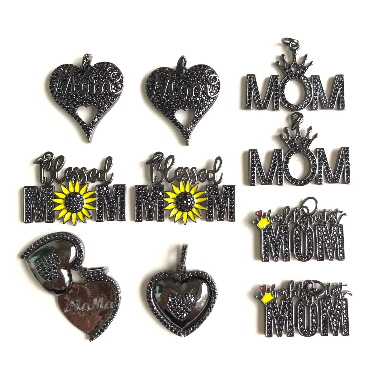 10pcs Mix Charms Bundles Blessed Mom World's greatest Mom 3D Heart Crown Mom Double Heart Pendants for Women Bracelets Necklaces